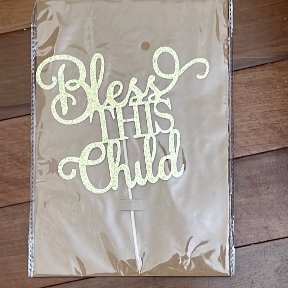 Gold Glitter Christening Cake Topper Bless This Child